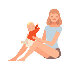 Obraz na płótnie Canvas Girl is sitting with her baby in her arms character Illustration Vector