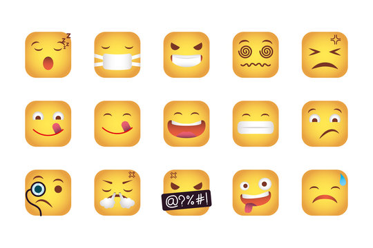 set of squares emoticons faces characters