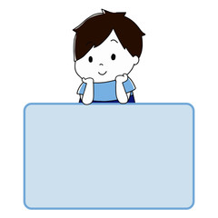 肘をついた男の子とフレーム