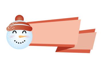 merry christmas cute snowman with ribbon frame character