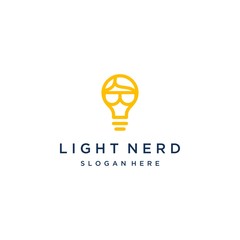 logo design a nerd idea, or a light bulb with a face and glasses