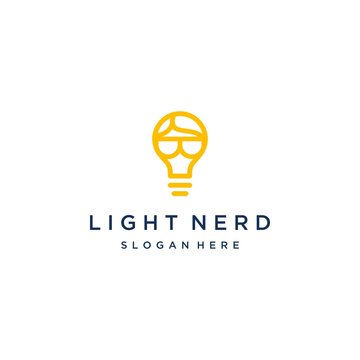 logo design a nerd idea, or a light bulb with a face and glasses