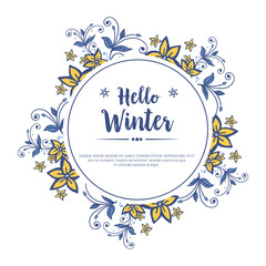 Obraz premium Banner lettering of hello winter, with art style of yellow flower frame. Vector