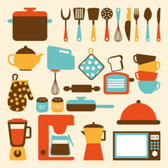 Kitchen supplies icon set vector design