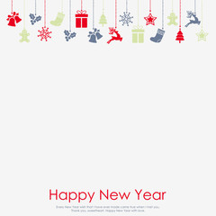 Happy New year or Christmas card with ornaments. Vector