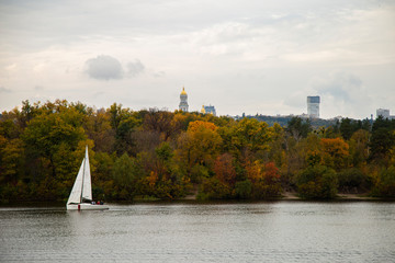 church and yacht on the lake