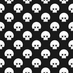 Seamless graphic pattern with skulls. Black and white square backdrop. - 294775281