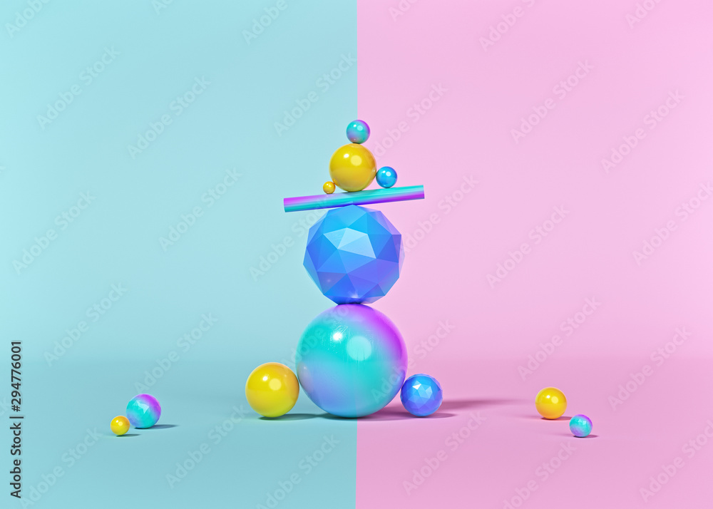 Poster geometric shapes on abstract pastel colors background. balance concept. minimal design for poster an