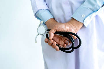 Back side of a doctor hold stethoscope