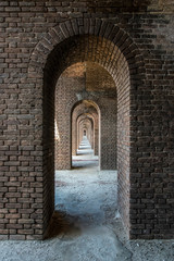 Narrow Arches inside of Fort Jefferson, Dry Tortugas National Park, Florida, USA