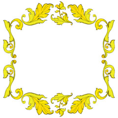 Vector Gold monogram floral ornament. Black and white engraved ink art. Frame border ornament square.