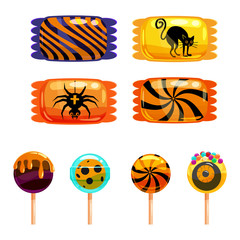 Set Halloween sweets colorful with halloween characters and elements