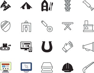 equipment vector icon set such as: utensils, camp, relax, broadcasting, blade, area, fabrication, watch, shout, conveyor, spring, clothes, manufacture, mixing, stroke, zoom, clean, build, hacksaw