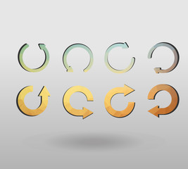 Arrow refresh icon reload sign set with polygonal triangles style. colorful arrow shape in modern polygonal crystal style on white background.