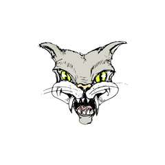 Watercolor hand drawn artistic  spooky Halloween wild cat vampire  cartoon  vintage portrait head