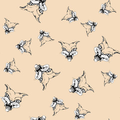 Watercolor hand drawn artistic  spooky Halloween wild cat vampire  cartoon  vintage seamless pattern