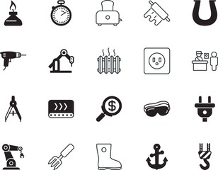 equipment vector icon set such as: marine, customs, lightbulb, agricultural, transportation, holiday, technical, accuracy, box, global, engineer, rubber, rounded, magnify, fire, patrick, pitchfork