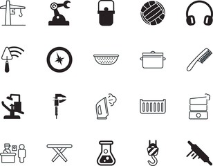 equipment vector icon set such as: stylish, automation, luggage, worker, rolling, furniture, press, logistics, cloth, stereo, laundry, lunch, yellow, button, label, accessory, border, chemistry