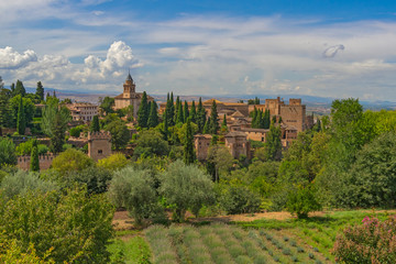 Fototapeta na wymiar Alhambra. A view from the Generalife garden. UNESCO heritage site. Granada, Andalusia, Spain