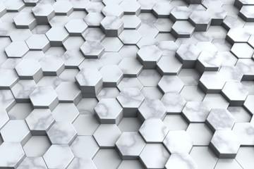 White Marble honeycomb background, 3D illustration.