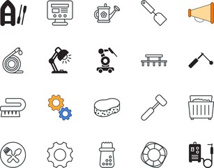 equipment vector icon set such as: survival, hole, torch, pollution, dinner, megaphone, danger, lake, vacation, logo, coffee, raft, brush, wire, grinder, dining, recycling, safe, disinfectant