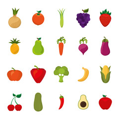 Isolated fruits and vegetables icon set vector design
