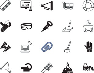equipment vector icon set such as: engineer, emergency, safe, message, eps10, hairbrush, project, crate, e-mail, navigation, pack, color, vintage, plastic, action, window, float, factory, excavator