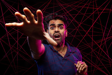  Man trapped in a state of inner turmoil asking for help	