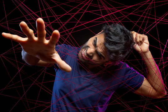  Man trying to escape from the state of inner turmoil	