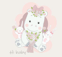 The cute baby hippopotamus. cartoon sketch animal style
