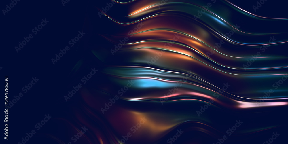 Poster abstract flowing background. multicolored liquid metal. 3d render / rendering