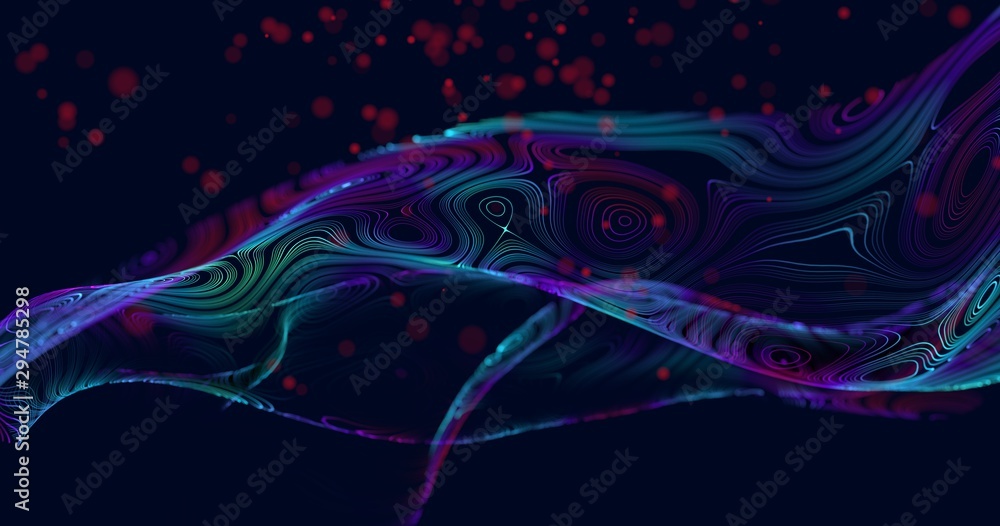Aufkleber abstract background. blue and red transparent organic wavy shape with dust particles, 3d render / re