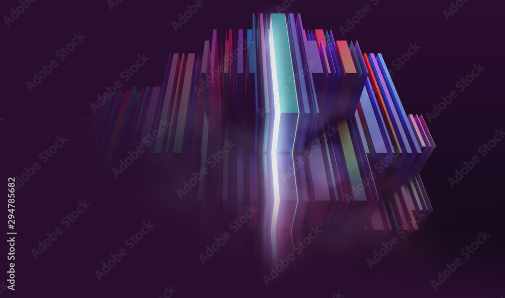 Aufkleber abstract shape consisting of slices and light, 3d render / rendering