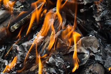 Campfire with red hot embers