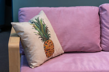 Modern fabric pillows on pink fabric cushion sofa interior decoration