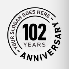 102 years anniversary logo template. One hundred and two years celebrating logotype. Vector and illustration.