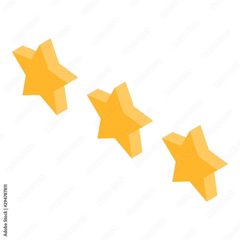 Poster three star rating icon. isometric of three star rating vector icon for web design isolated on white 