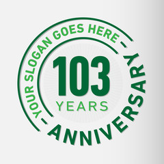 103 years anniversary logo template. One hundred and three years celebrating logotype. Vector and illustration.