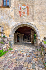Fototapeta na wymiar Entry to the Cornello dei Tasso. Ancient village of the brembana valley Bergamo Italy