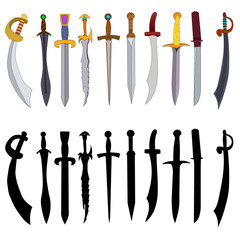 vector, isolated, on a white background, sword, saber, cold steel, set