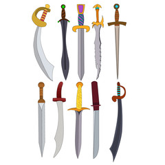 vector, isolated, on a white background, sword, saber, cold steel, set