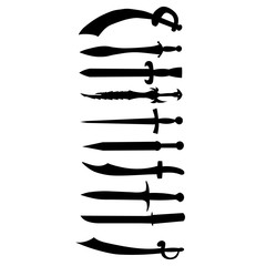 vector, isolated, on a white background, silhouette sword, saber, cold steel, set
