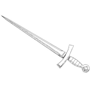 vector, isolated, on a white background, sketch sword, saber, cold steel