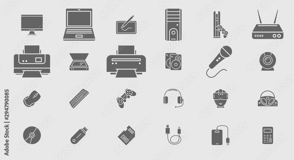 Poster electronic devices icons - vector set symbols of technique and computer for the site or interface