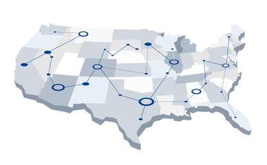 USA graphic network map. A map of the United States with some states connected between them. Vector illustration © Hurca!