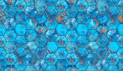 Blue Hexagon Metal Tiled Background