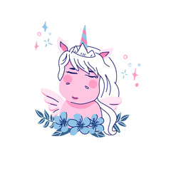 sweet unicorn with flowers