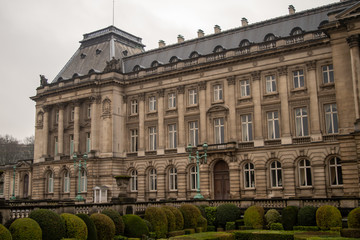 Fototapeta na wymiar Royal Palace of Brussels, cloudy winter time in Brussels, Belgium on December 30, 2018. 