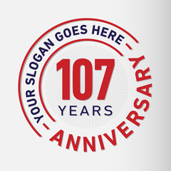 107 years anniversary logo template. One hundred and seven years celebrating logotype. Vector and illustration.