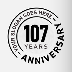 107 years anniversary logo template. One hundred and seven years celebrating logotype. Vector and illustration.